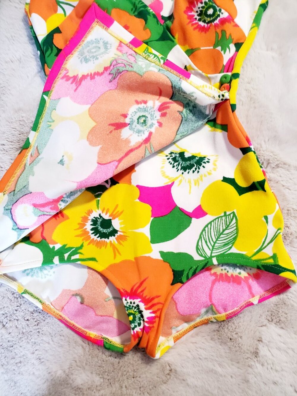 Vintage 70s Mod Floral Swimsuit/Bathing Suit Retro Pin Up Bright Psyc 11/12 - Picture 10 of 16